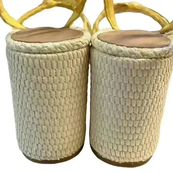 Antonio Melani Yellow Braided Leather Stacked Wedge Sandals 9.5 - Picture 8 of 12